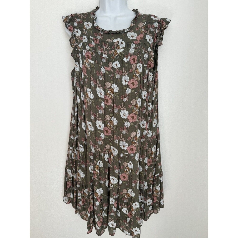 Trinhnology Green Smocked Dress MIDI Floral Ruffled Women  XL Spring Luncheon